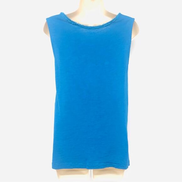 Ann Taylor Loft Teal Blue Textured Ruffled Front Tank Top Wide Scoop Neck - Picture 3 of 16